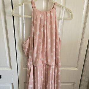 Girls Pink Polka Dot Halter Dress